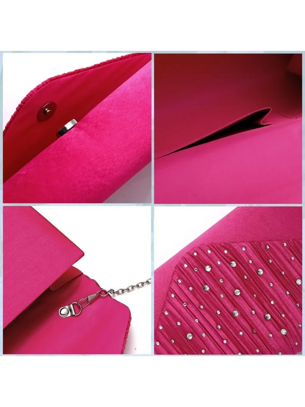 Women's Fuchsia Rhinestone Clutch Purse For Evening Bag Wedding Handbags